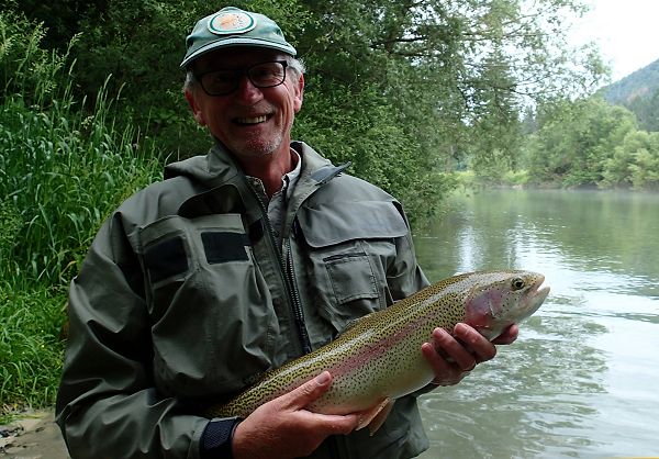 the author, Claude Behr, with a trophy rainbow trout from the sava in Slovenia, caught on a emerger EBF-1