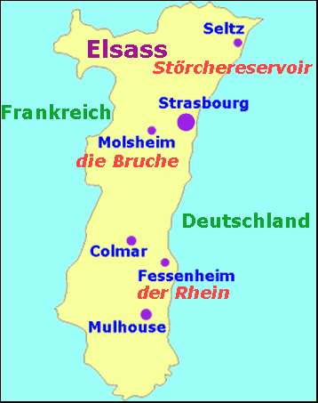 Der Storchereservoir liegt in Seltz, kleine Stadt vom Departement  Bas-Rhin im Elsass, Frankreich