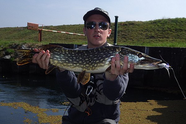 Loïc with a pike from the floodway canal